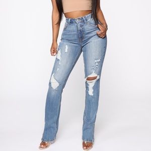 High Rise Side Split Jeans In Medium Blue Sz 7